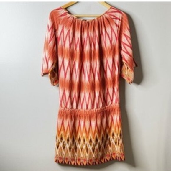 Bespoke Silk Dress SW3 Bespoke Split Sleeve Mini Dress Sunset Aztec Motif Small - Picture 5 of 16